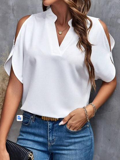 Notched Half Sleeve Blouse