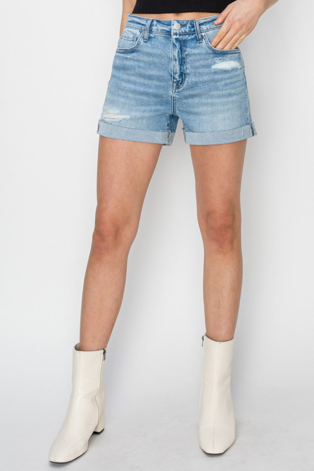 Distressed Waist Denim Shorts