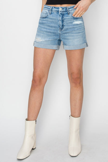 Distressed Waist Denim Shorts