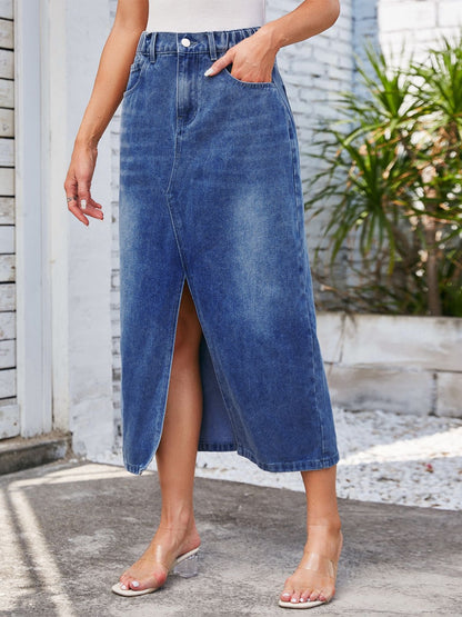 Slit Midi Denim Skirt