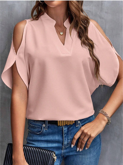 Notched Half Sleeve Blouse
