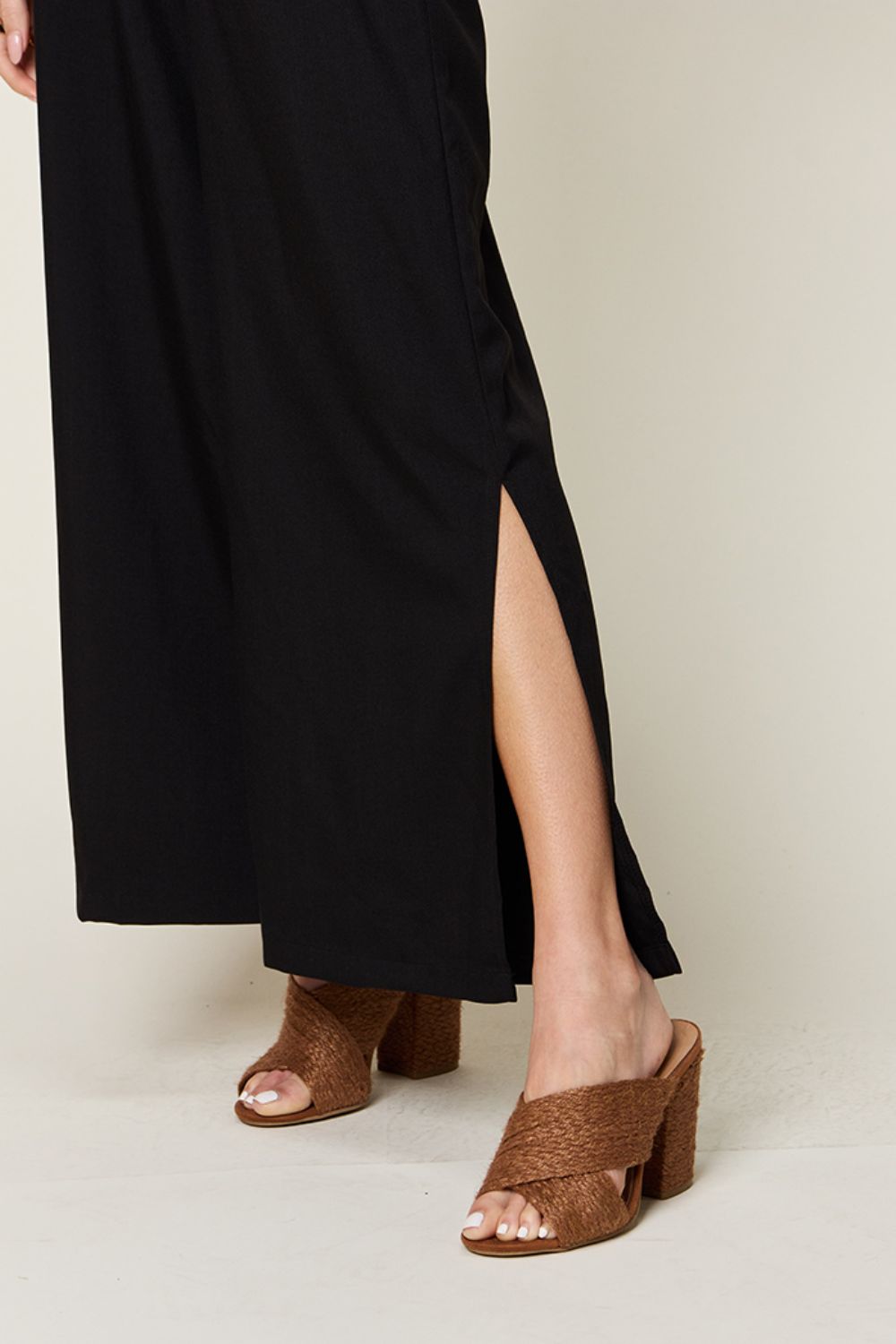 V-Neck Tie Slit Jumpsuit