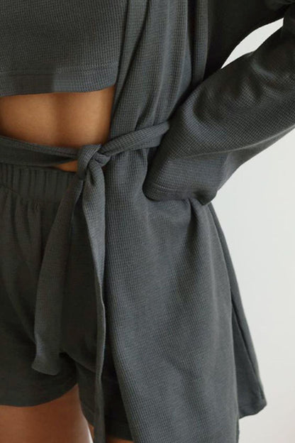 Waffle T-Shirt, Cardigan and Shorts Set