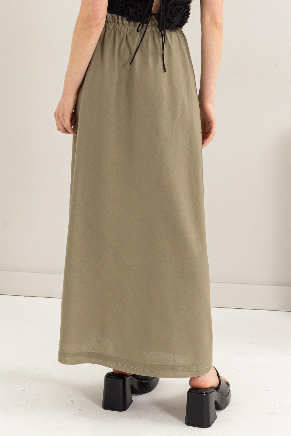Drawstring Linen Maxi Skirt