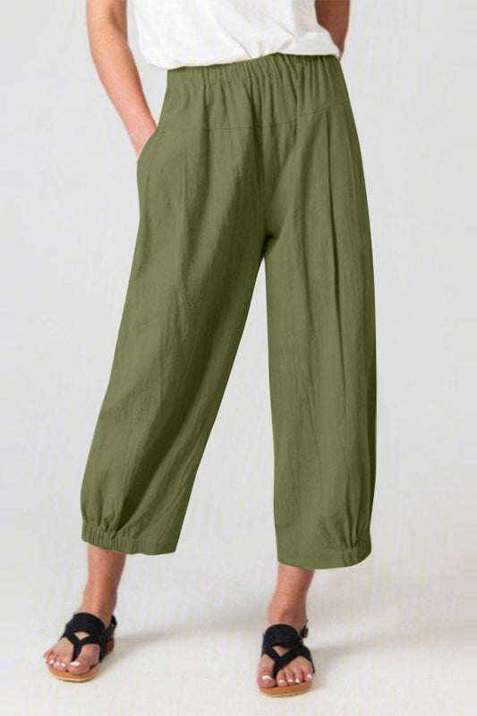 Elastic Waist Cropped Pants