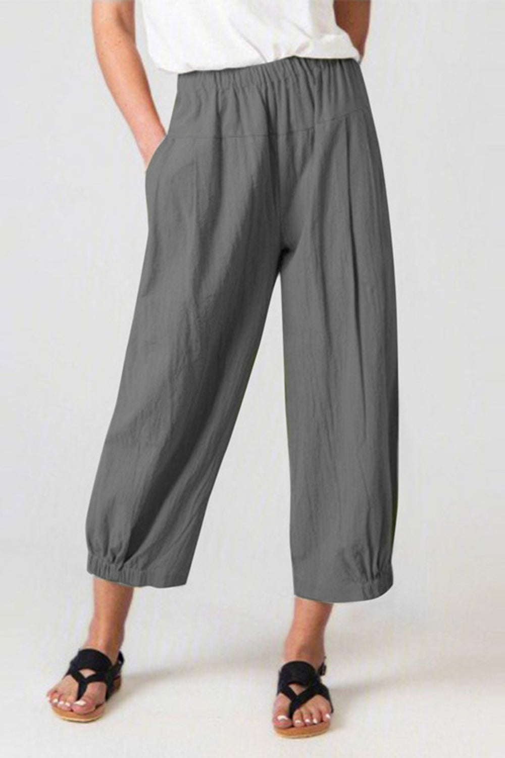 Elastic Waist Cropped Pants