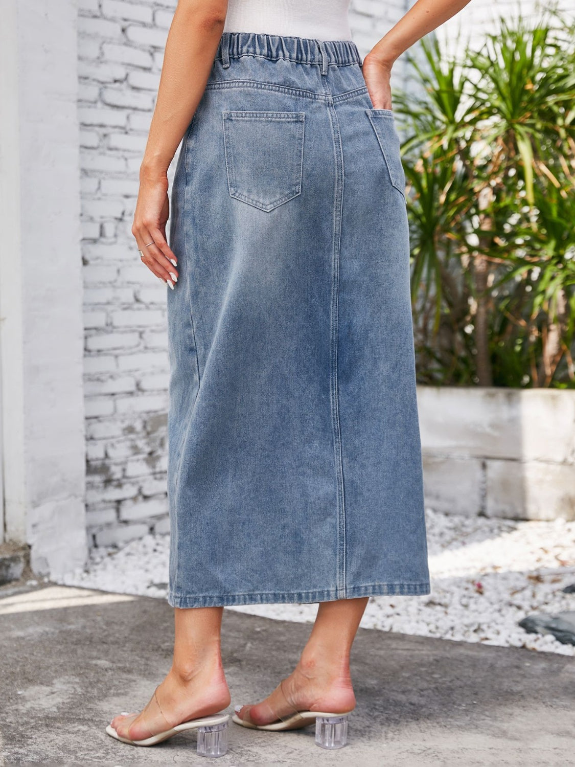 Slit Midi Denim Skirt