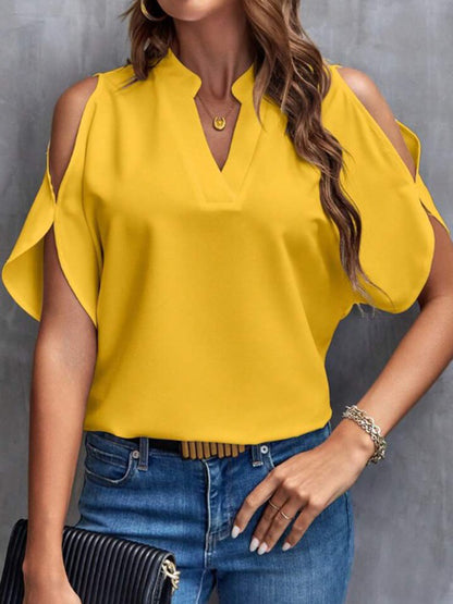 Notched Half Sleeve Blouse