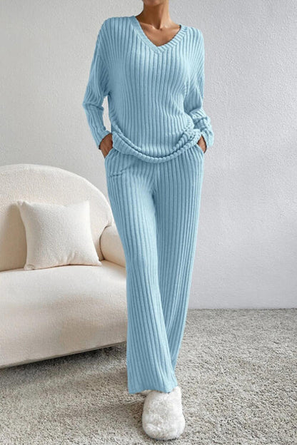 V-Neck Top and Pants Set
