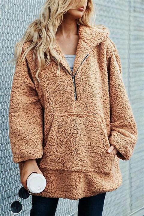 Half Zip Up Teddy Hoodie