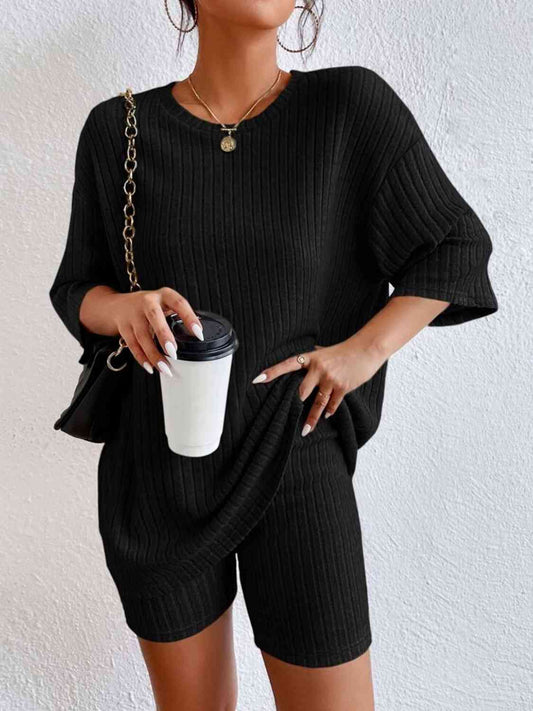 Round Neck Top and Shorts Set