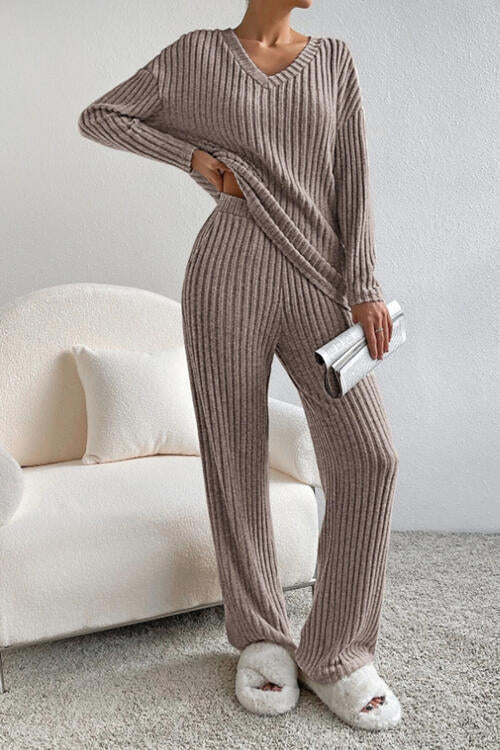 V-Neck Top and Pants Set