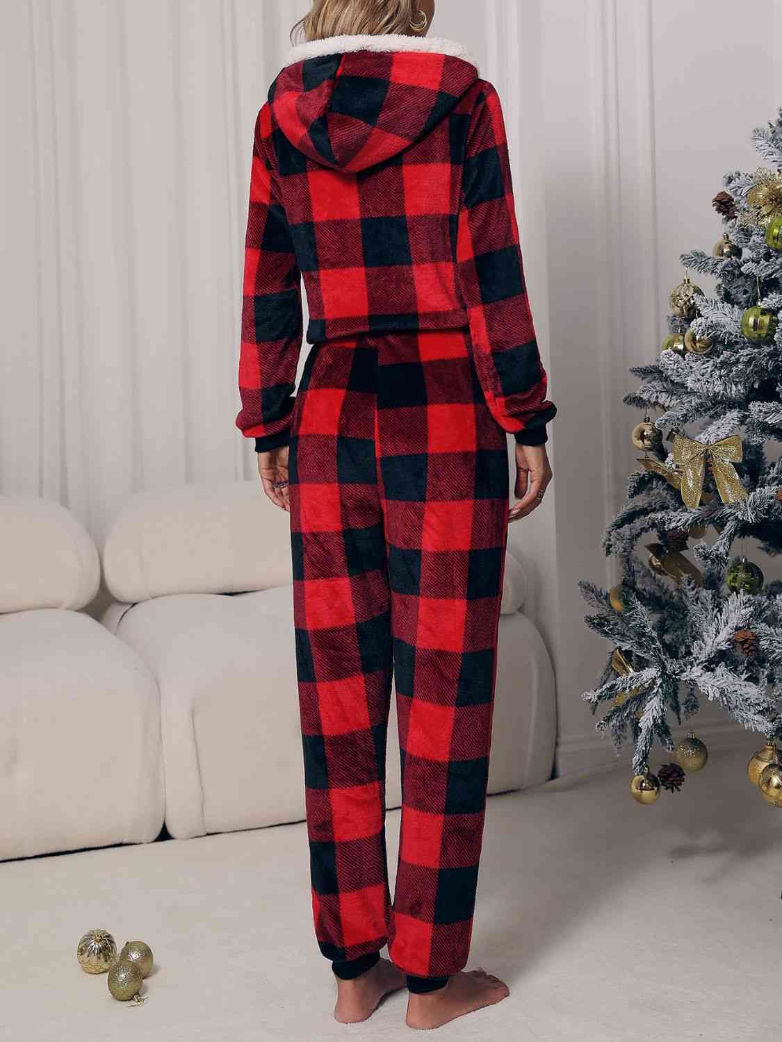 Plaid Hooded Jumpsuit