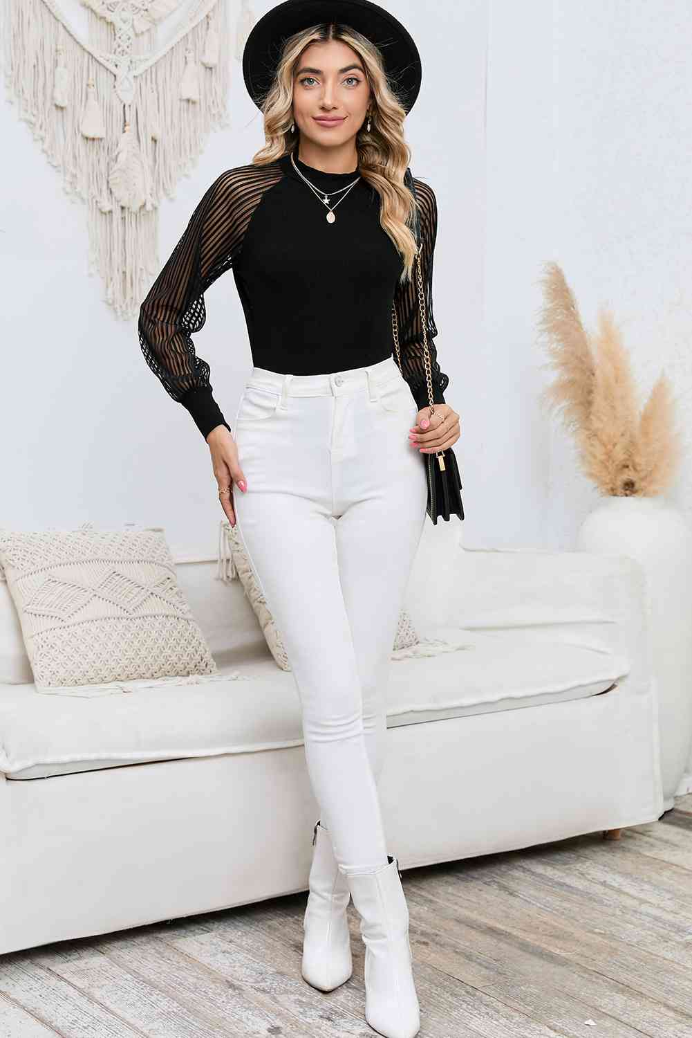 Semi-Sheer Sleeve Blouse