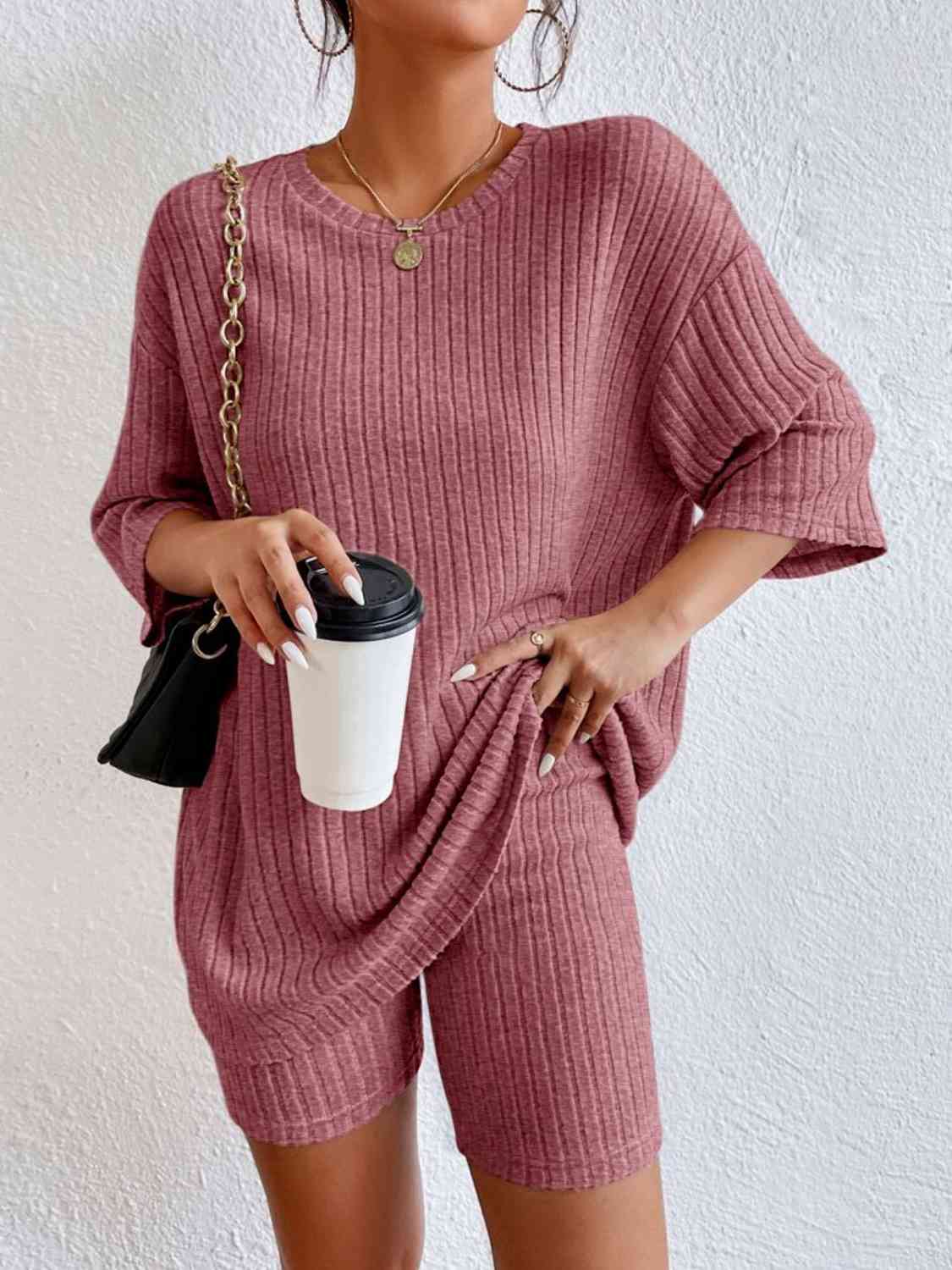 Round Neck Top and Shorts Set