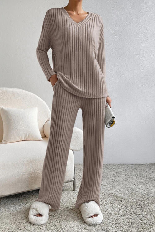 V-Neck Top and Pants Set