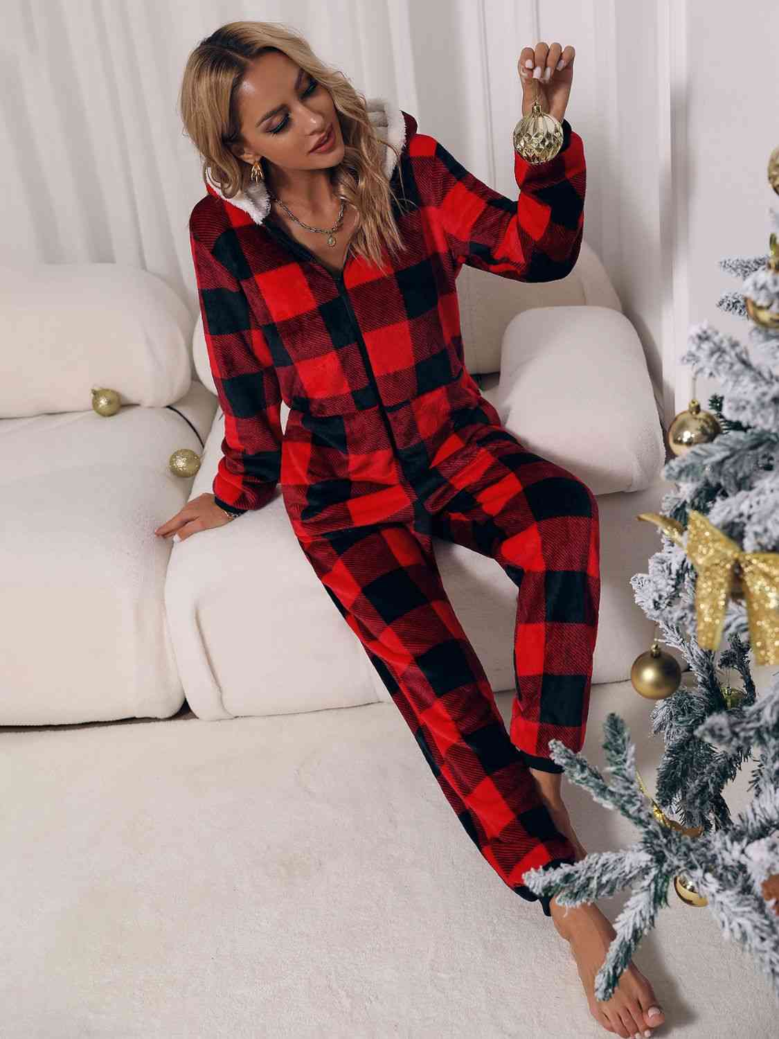 Plaid Hooded Jumpsuit